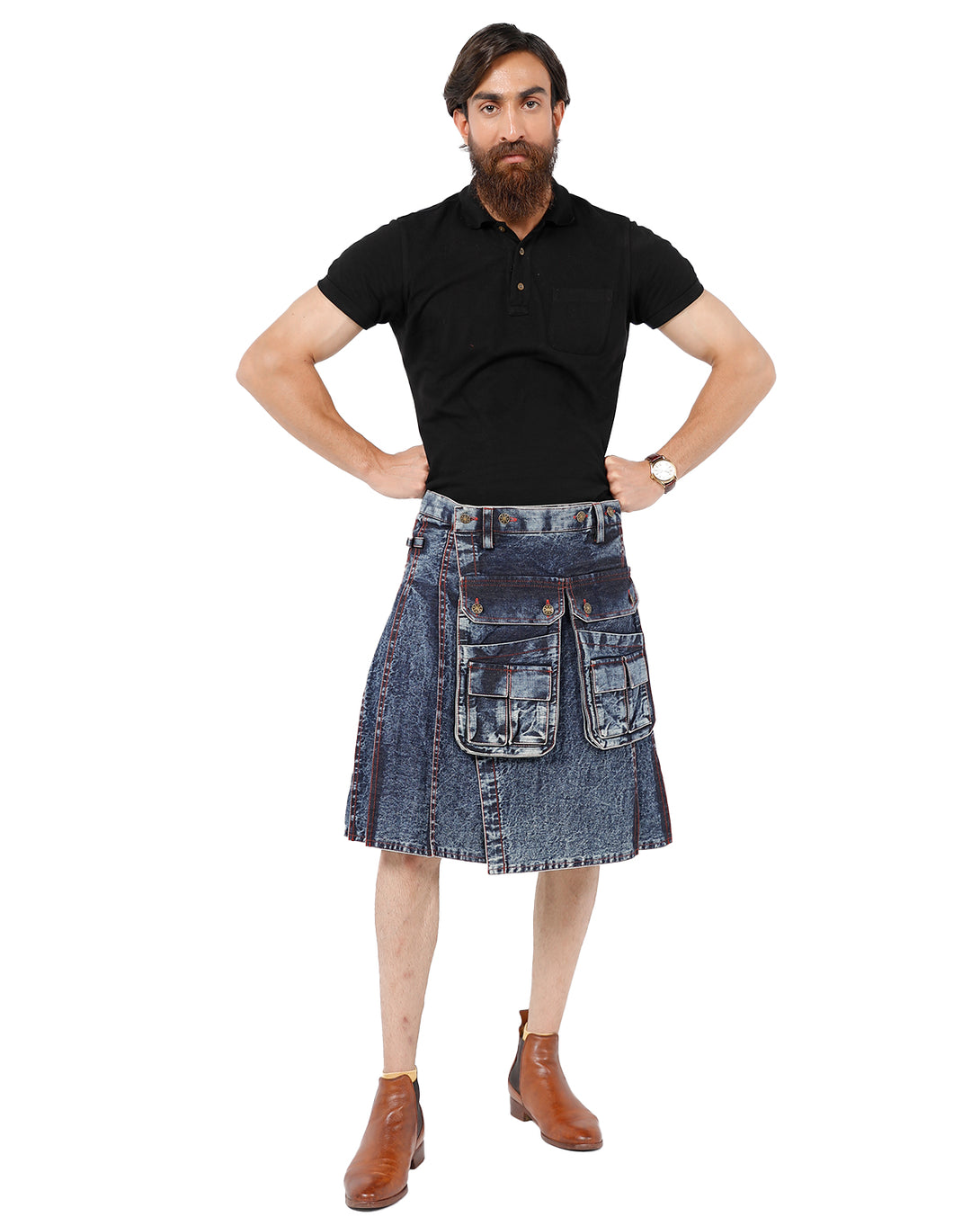 Voyager's Denim Kilt - Front View