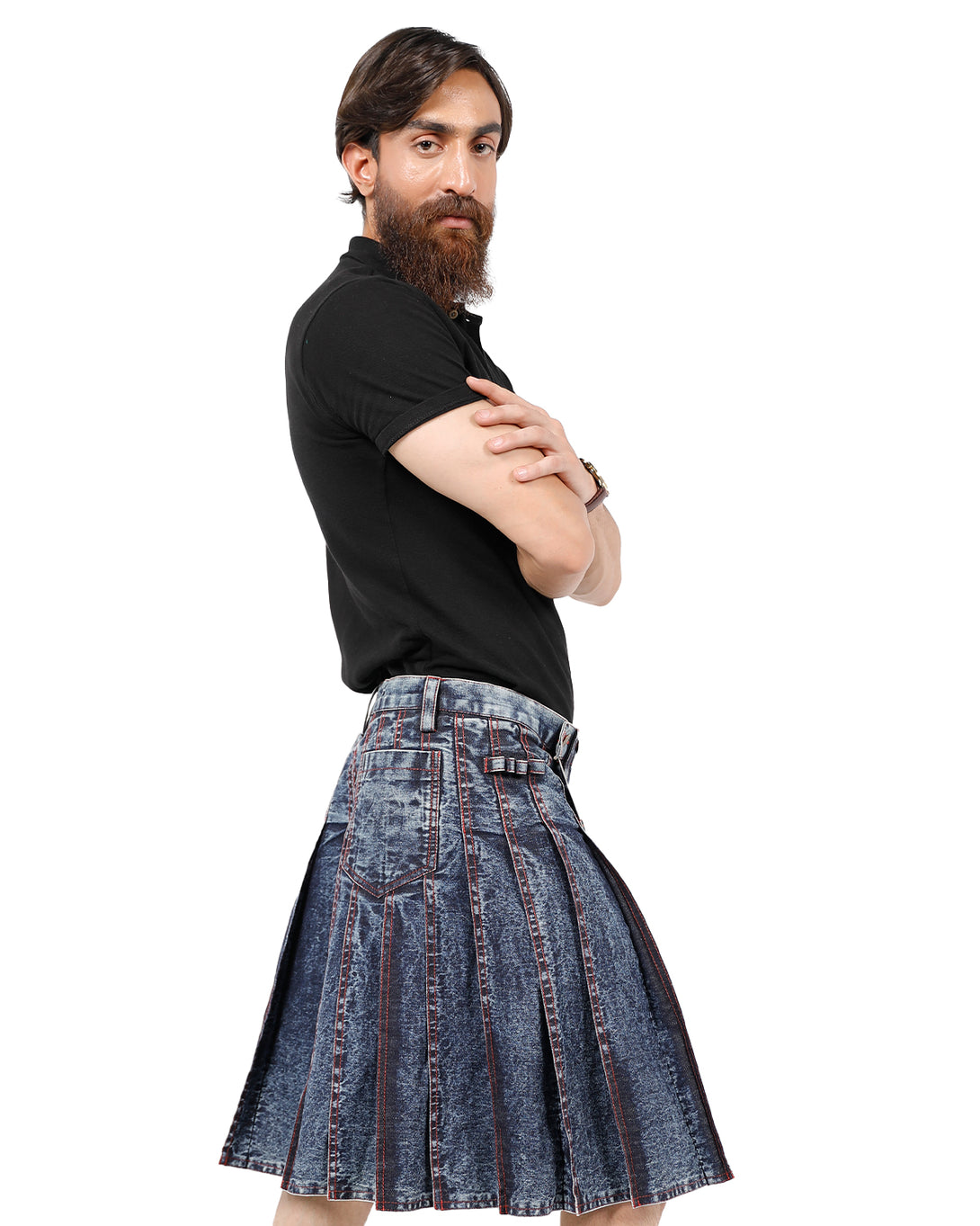 Voyager's Denim Kilt- Side View