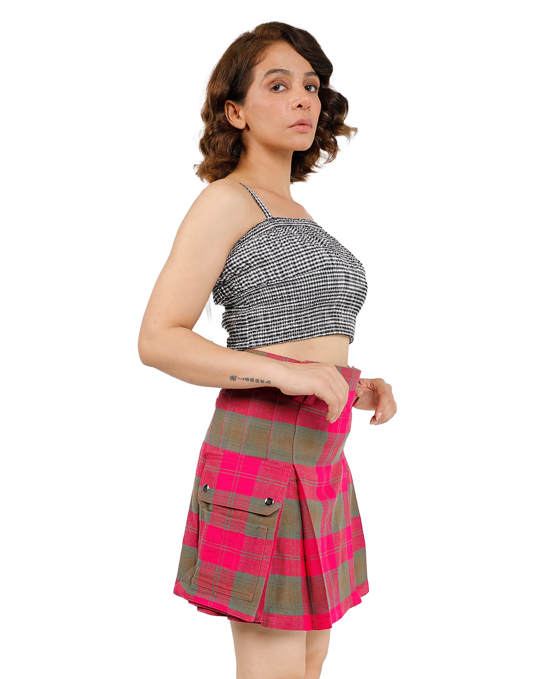 Pleated Plaid Utility Mini Skirt  right side view