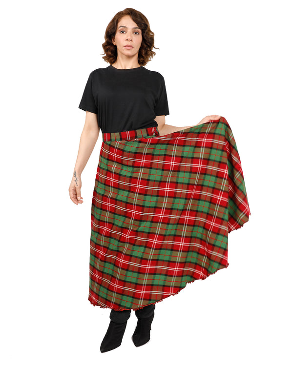Long Plaid Skirt - Button Zipped - front view