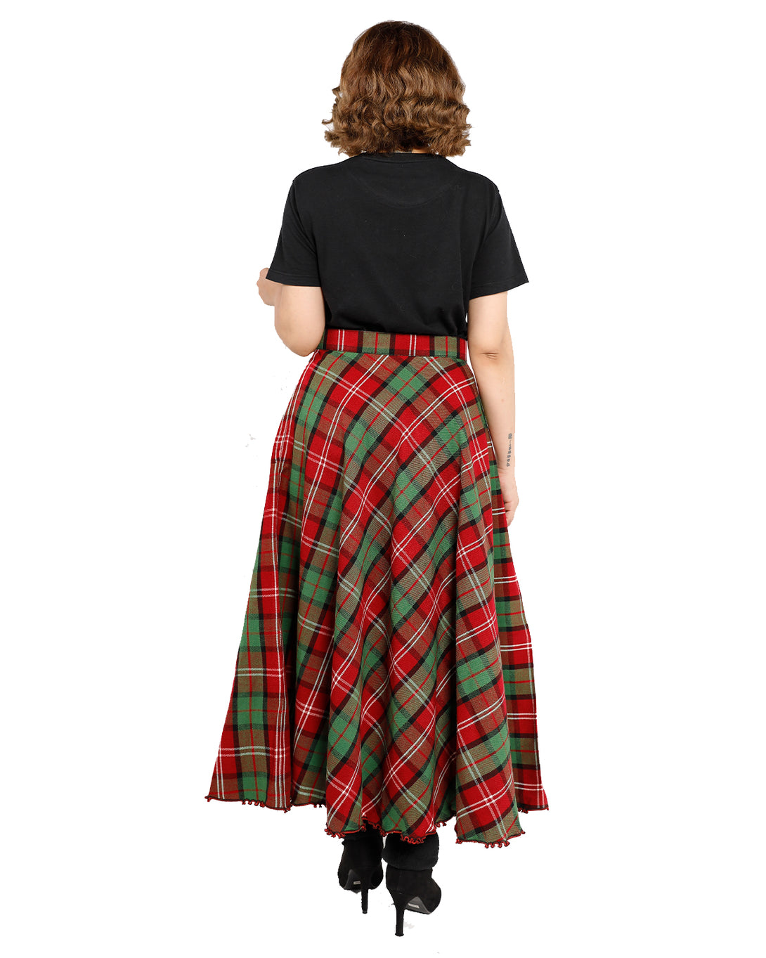 Long Plaid Skirt - Button Zipped - back view
