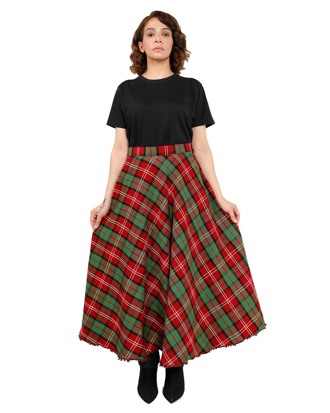 Long Plaid Skirt - Button Zipped