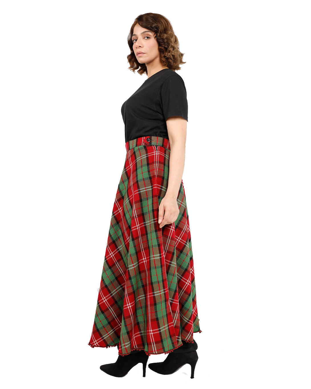 Long Plaid Skirt - Button Zipped - left side view