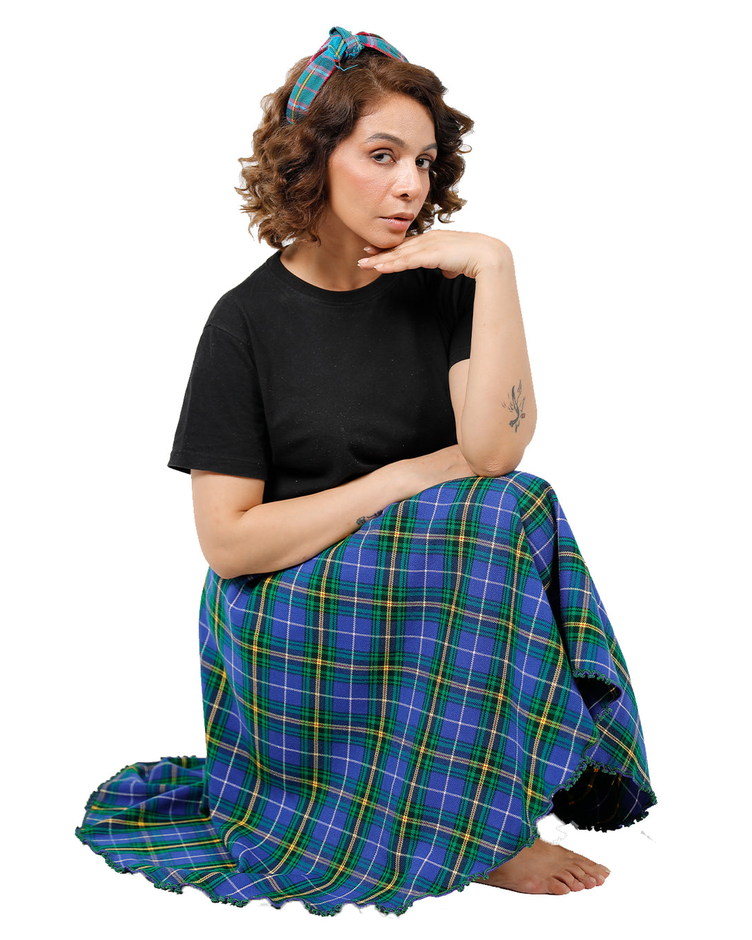 Tartan A-Line Skirt - sitting view