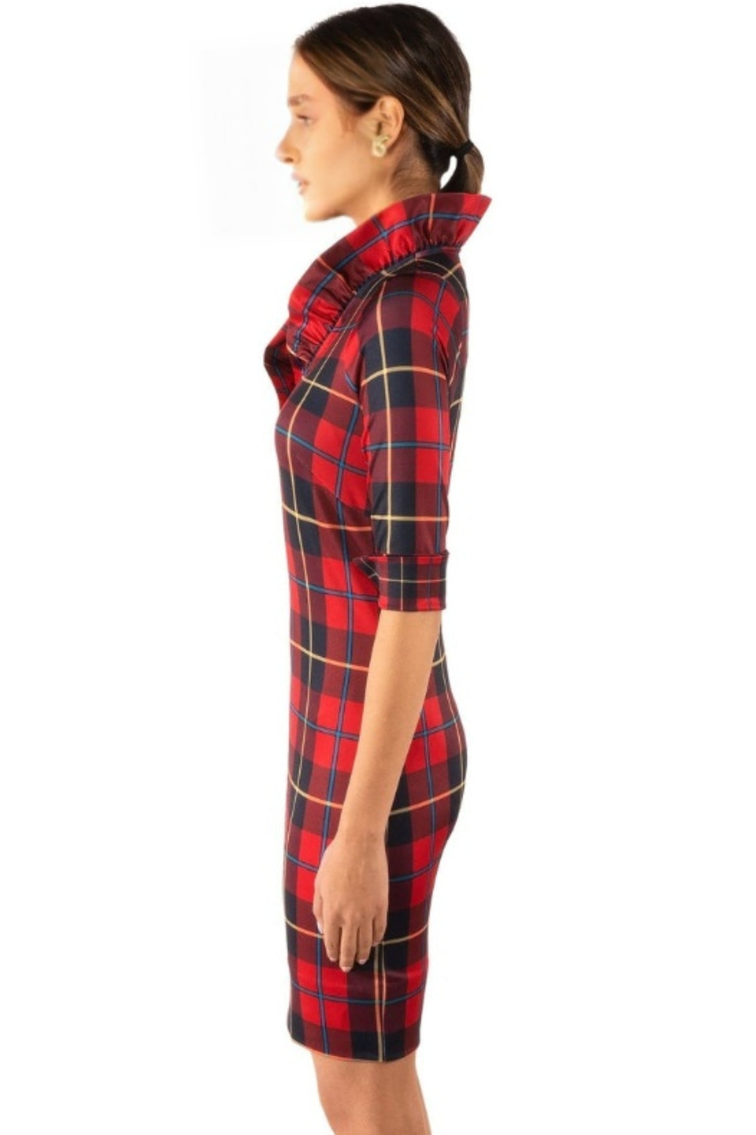 Tartan Ruffle Neck Dress