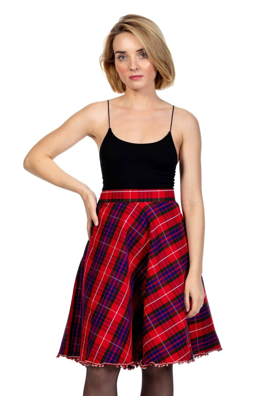 Plaid Midi A-Line Skirt - Front View