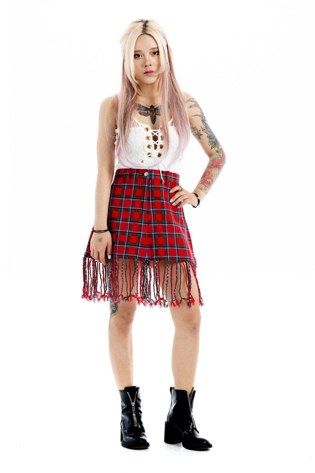 fringed Plaid skirt - Front view