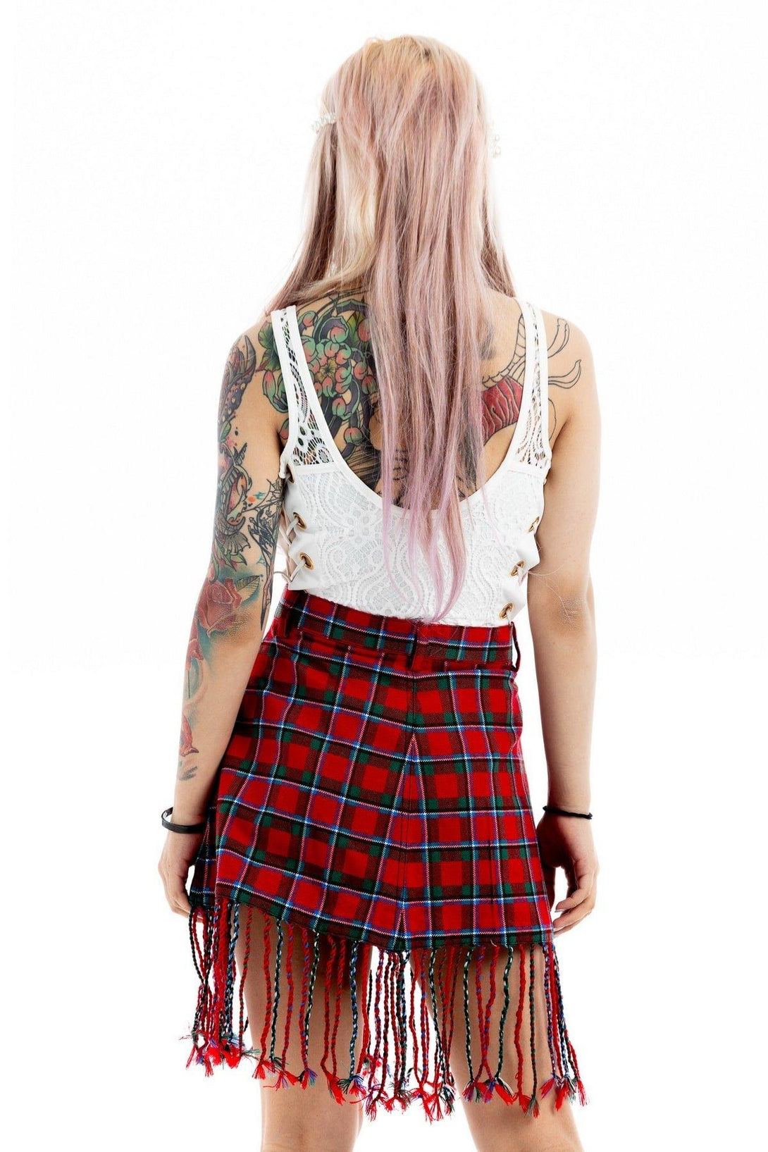 Fringe Tartan Skirt - back view