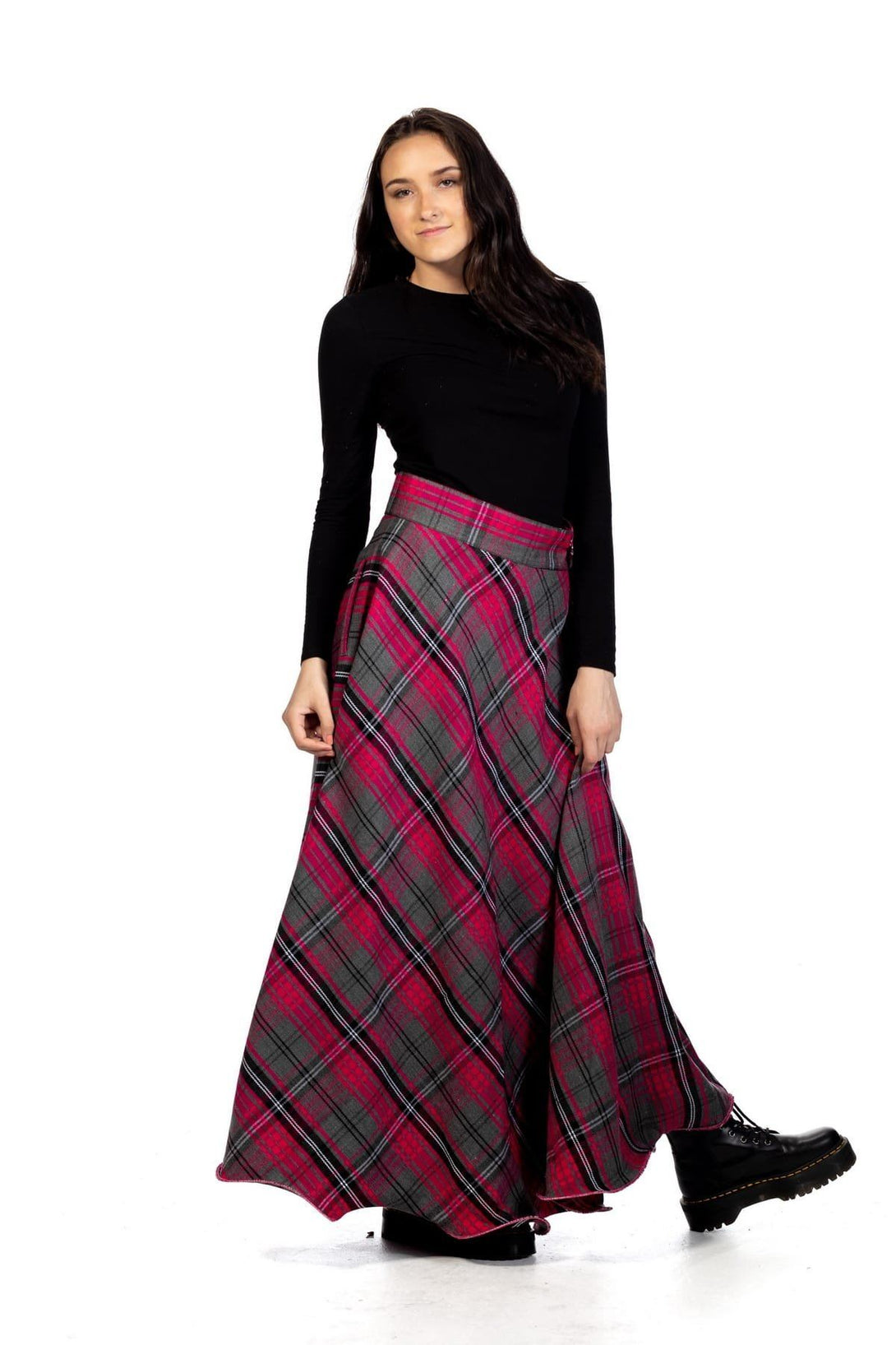 AIlsa pink Tartan Women long skirt