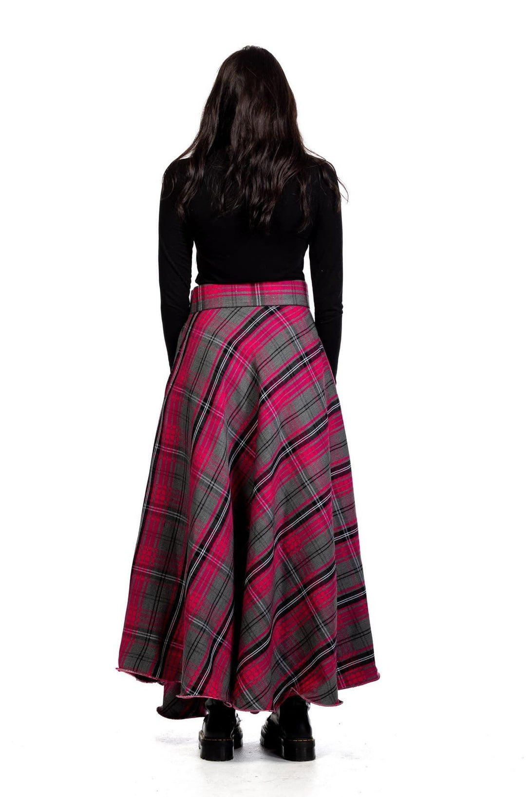 Women Plaid long skirt - back view