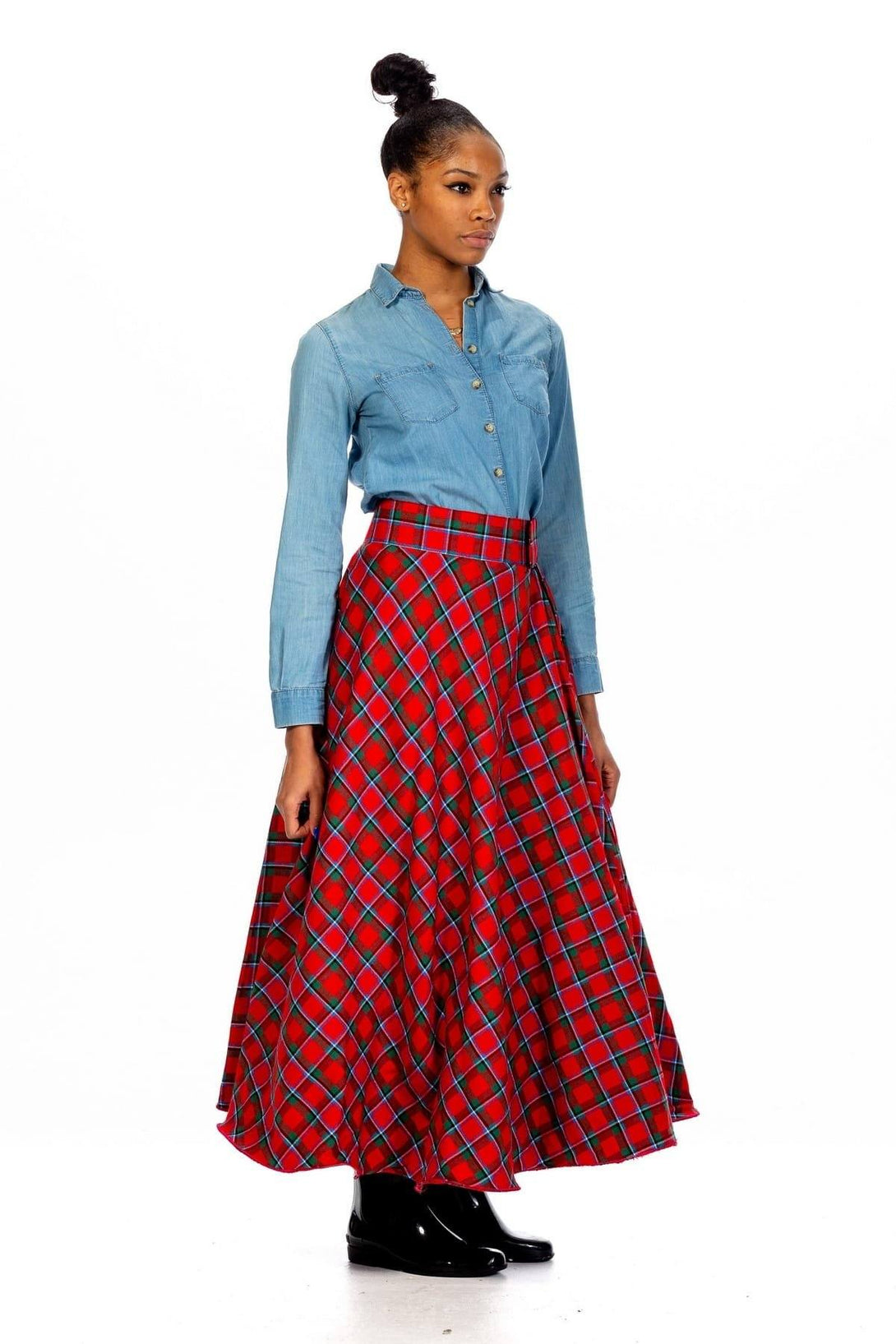Florence Long Tartan Skirt - right side view