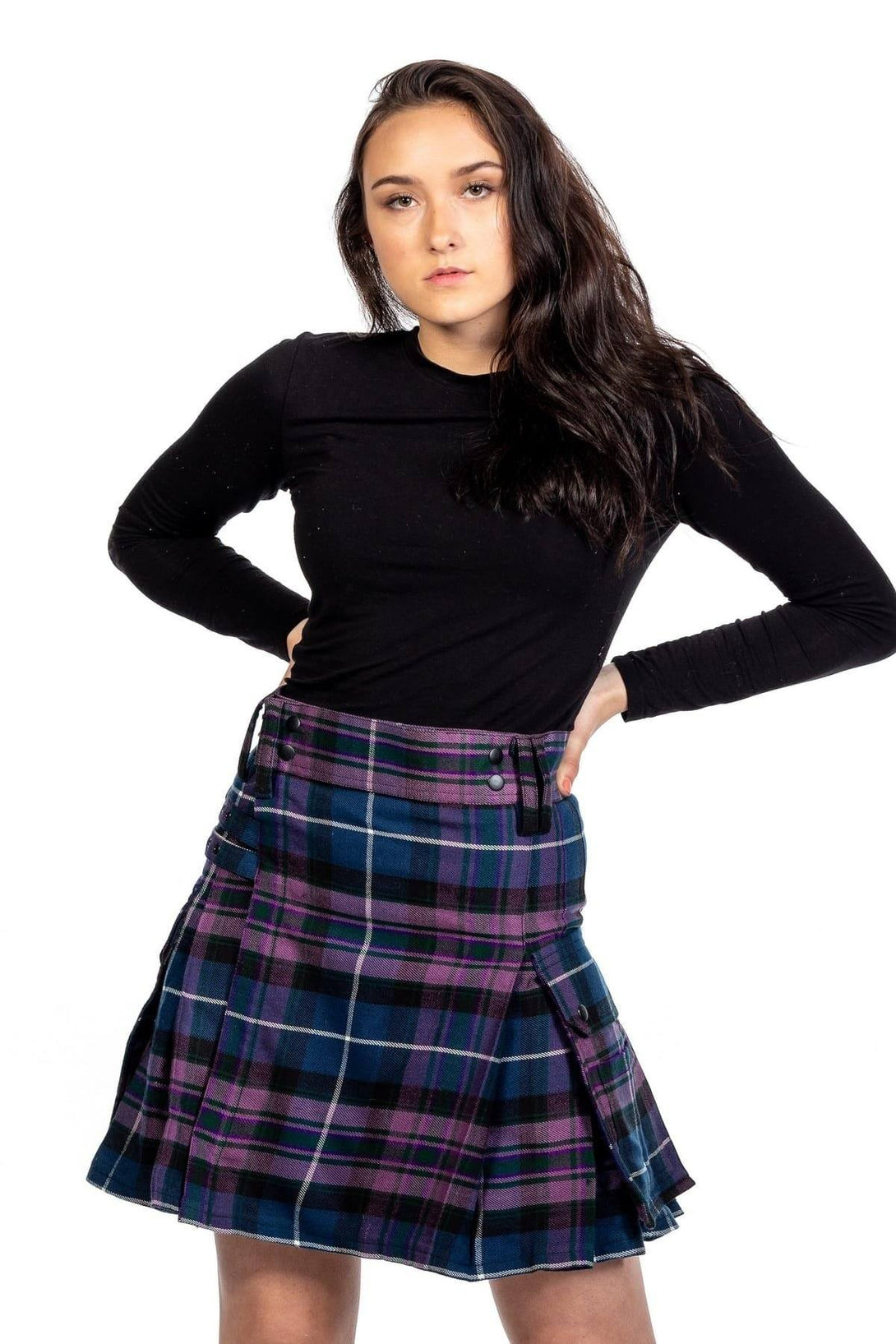 Plaid Pleated Utility Mini Skirt - zoom view