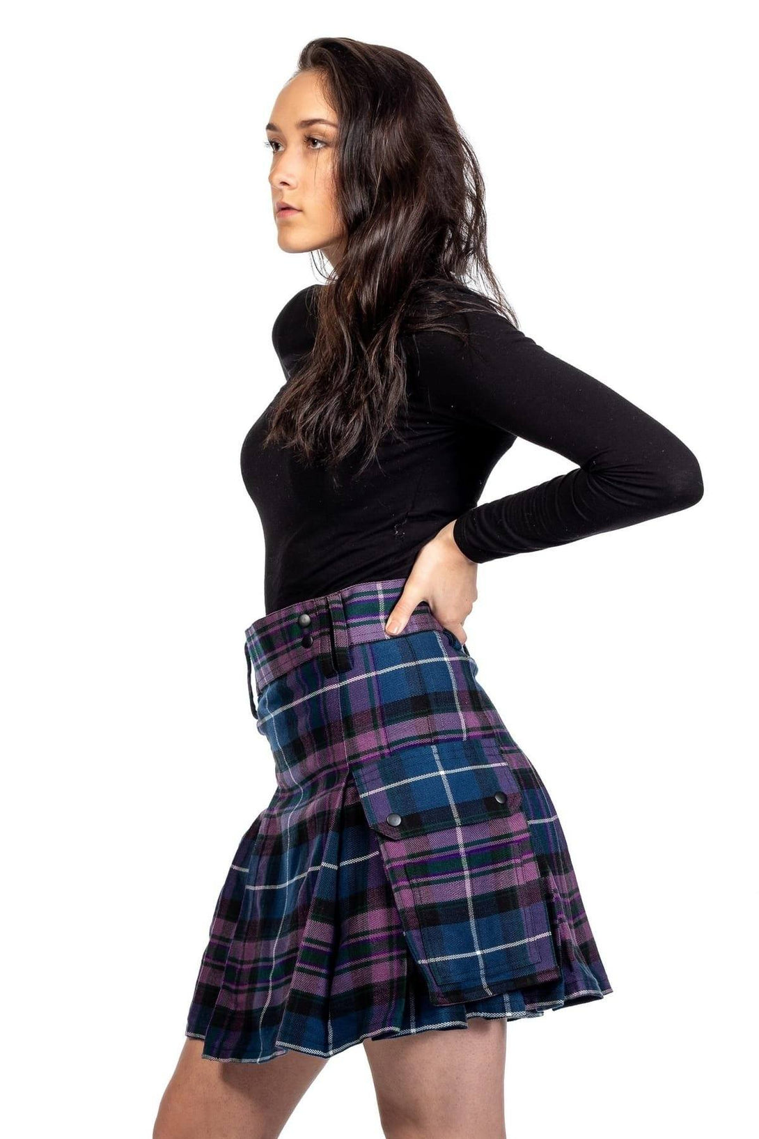 Pleated mini tartan skirt