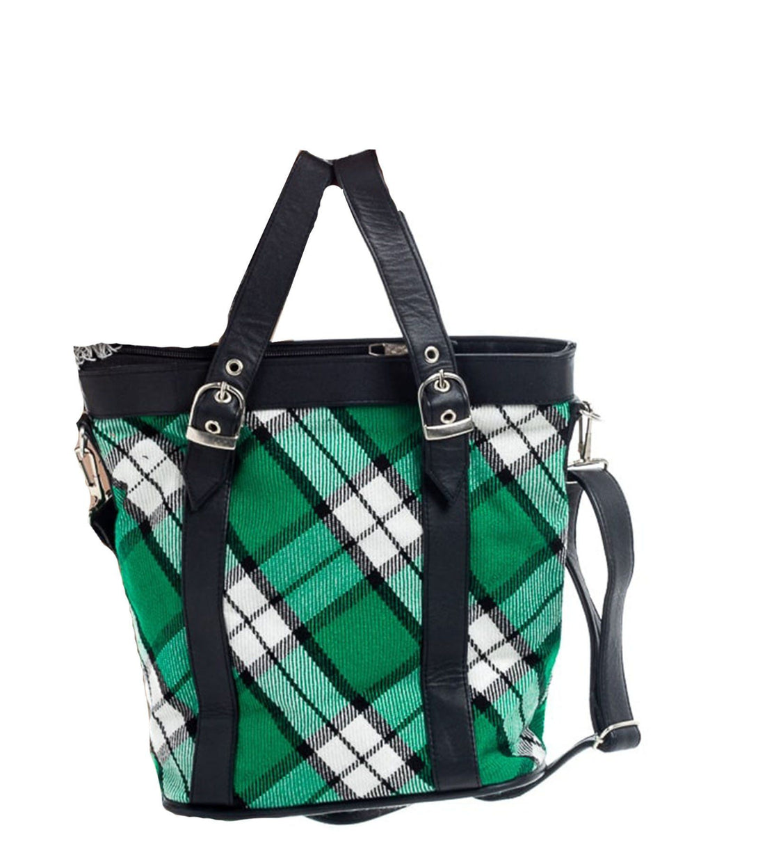 Shoulder Plaid Tote with long Leather Straps