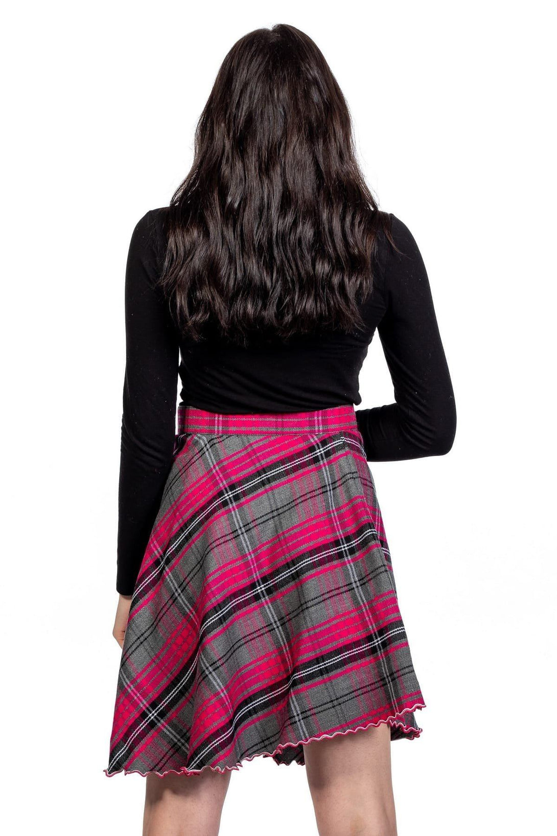 Basic Tartan Skirt With Front Buttons - back view