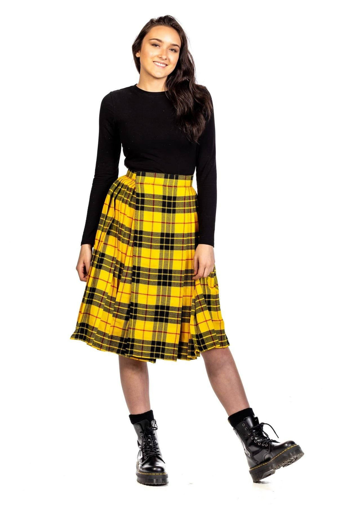 Tartan Pleated Midi Casual Skirt